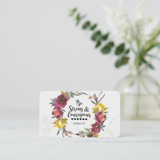Joshua 1:9 Wees sterk en moedig Floral Wreate Visitekaartje (Staand voorkant)