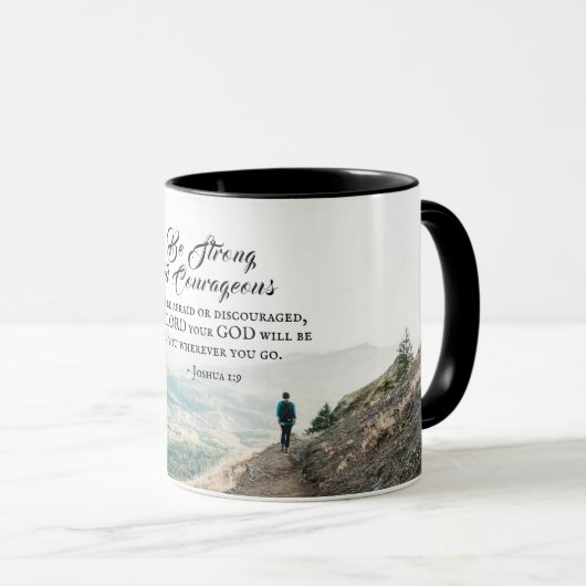 Joshua 1:9 Wees sterk en moedige Bijbelse Verse Mok (Voorkant rechts)