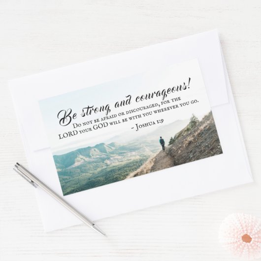 Joshua 1:9 Wees sterk en moedige Bijbelse Verse Rechthoekige Sticker (Envelop)