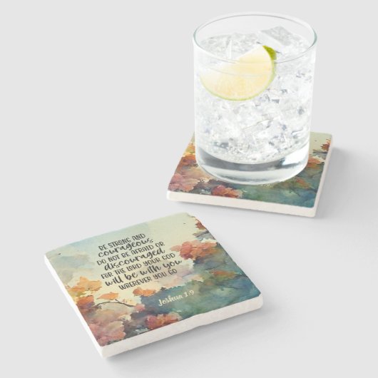 Joshua 1:9 Wees sterk en moedige Waterverf Stenen Onderzetter (Zijkant)