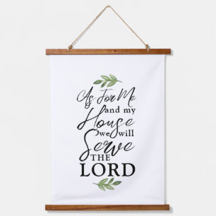 Joshua 24:15 Manuscript Doopvont met Leaf Greenery Hangend Wandkleed
