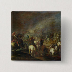 Joshua aan de muren van Jericho Vierkante Button 5,1 Cm