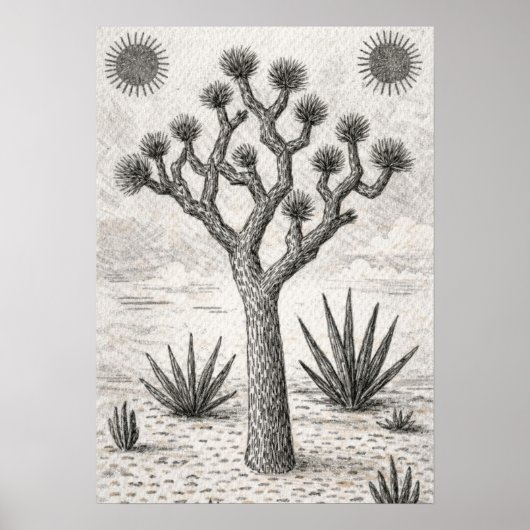 joshua boom schets | woestijn schets kunst poster (Voorkant)