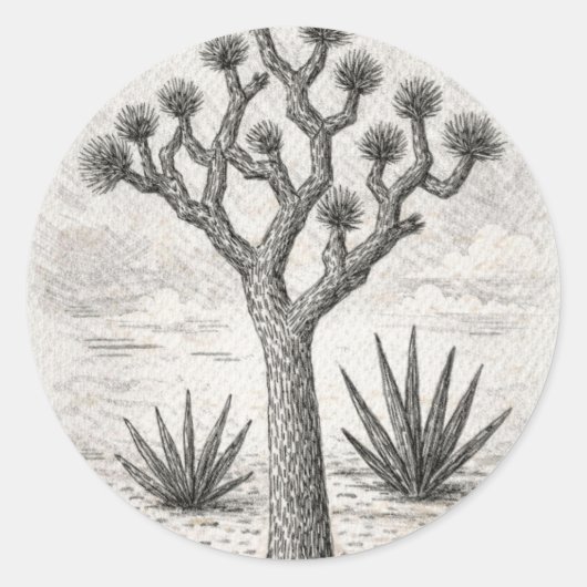 joshua boom schets | woestijn schets kunst ronde sticker (Voorkant)