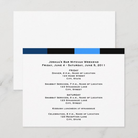Joshua Isaac Bar Mitzvah Weekend Schedule Card Kaart (Voorkant / Achterkant)