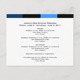 Joshua Isaac Bar Mitzvah Weekend Schedule Card Kaart