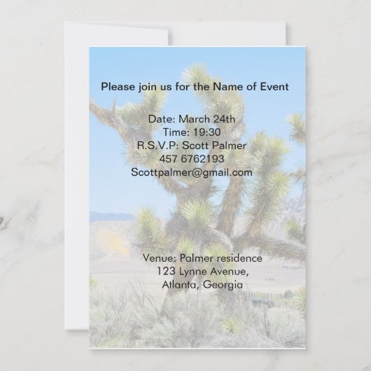 Joshua Tree in Californië Kaart (Achterkant)