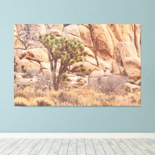 Joshua Tree in de woestijn Canvas Afdruk (Insitu (Houten vloer))