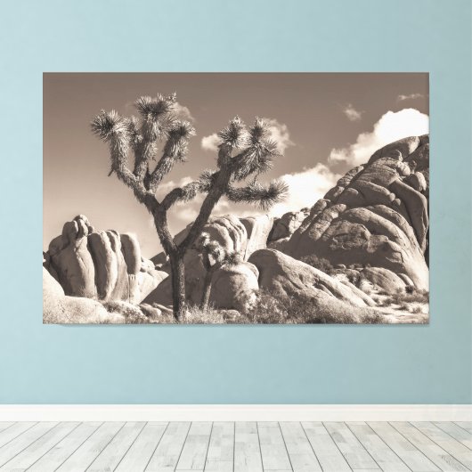 Joshua Tree Landschap Sepia Tone Canvas Afdruk (Insitu (Houten vloer))