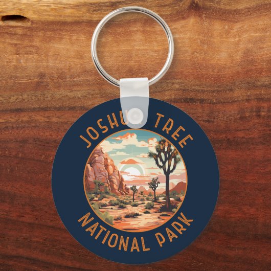 Joshua Tree National Park Sunset Retro in nood Sleutelhanger (Voorkant)