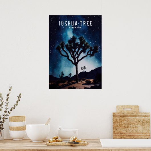 Joshua Tree Nightime Stars Cactus Poster (Keuken)