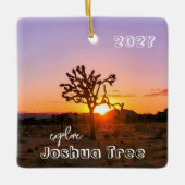 Joshua Tree Paarse Sinaasappel Sunset Custom Foto Keramisch Ornament (Voorkant)