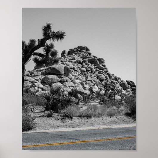 Joshua Tree Rocks met Road - Foto van Californië Poster (Voorkant)