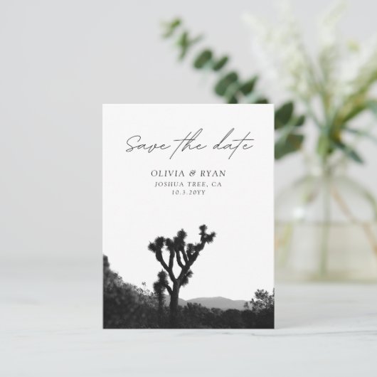 Joshua Tree Save the Date Briefkaart Zwart & Wit (Staand voorkant)