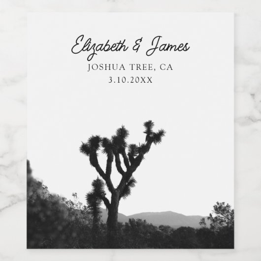 Joshua Tree Trouwgunst Zwart & Wit Wijn Etiket (Enkel label)