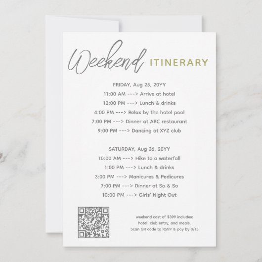 Joshua Tree Weekend Route Bachelorette Party Kaart (Achterkant)