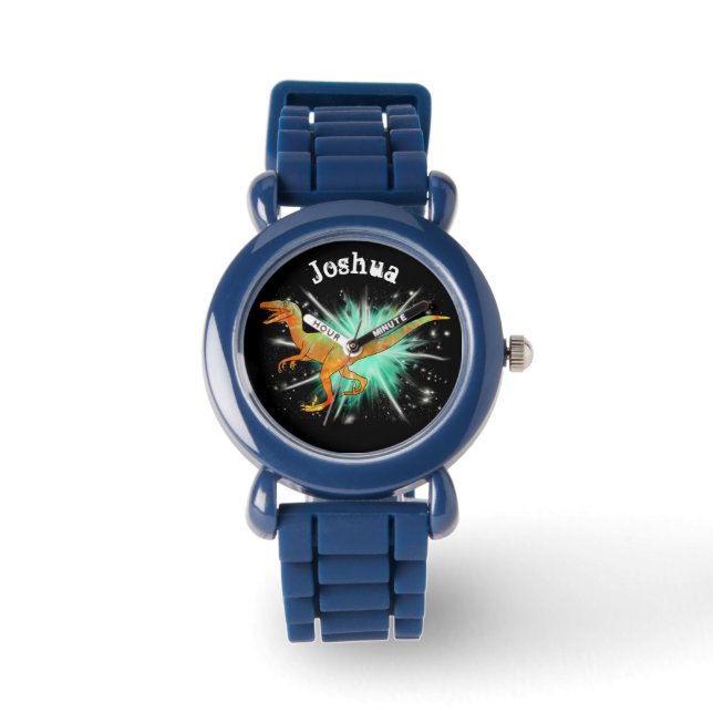 Joshua Velociraptor en Stars Jurassic Era Dinosaur Horloge (Voorkant)