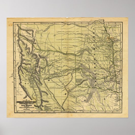 Josiah Gregg's 1844 Map of the Indian Territory Poster (Voorkant)