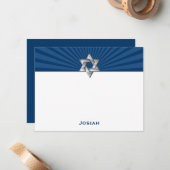 Josiah Silver Jewish Star Bar Mitzvah Hartelijk da Notitiekaartje (Voorkant / Achterkant in situ)