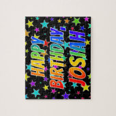 "JOSIAH" voornaam, geun "HAPPY BIRTHDAY" Legpuzzel (Verticaal)