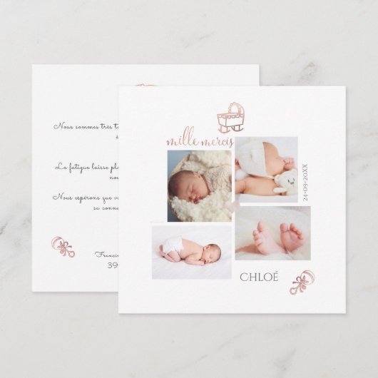 Jouets D'or roos Remerciement Naissance Fille kaar Kaart (Voorkant / Achterkant)