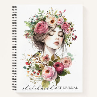 Journal Art Sketchbook Women with Roses-Wreath V02 Notitieboek