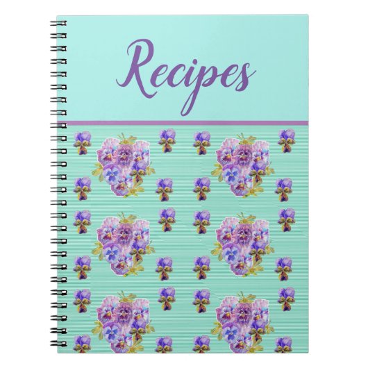 Journal Book Pansy Mint Aqua Recipe Floral Notitieboek (Voorkant)