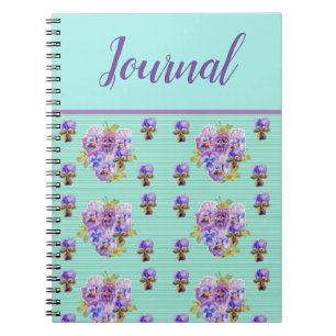 Journal Book Pansy Shabby Mint Aqua  Floral Notitieboek