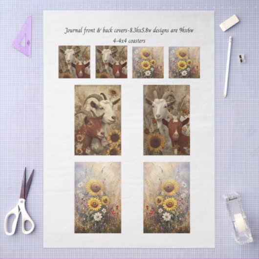 Journal Covers Rustic Charm Goat Sunflowers Tissuepapier (Craft)