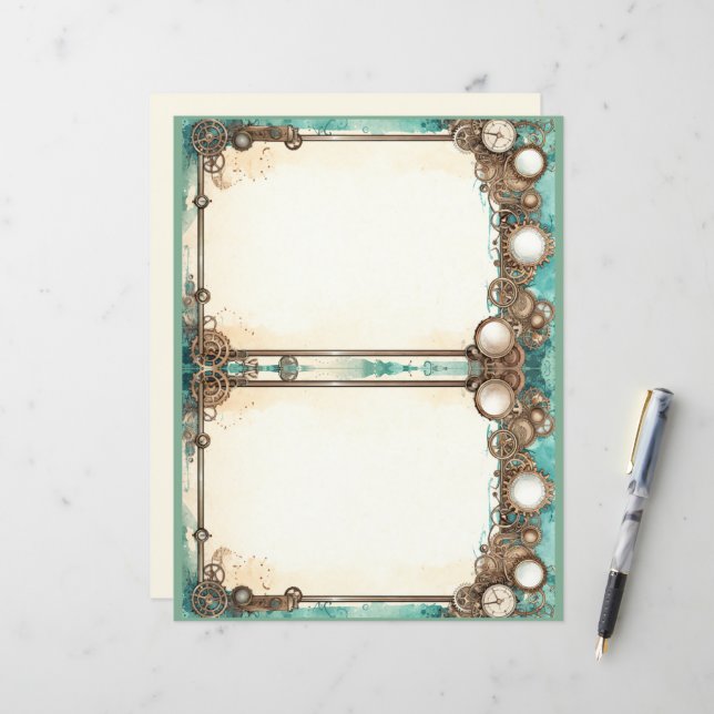 Journal Pages Blauwgroen en Steampunk (Voorkant / Achterkant in situ)