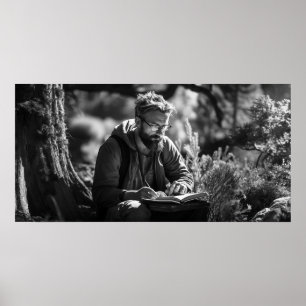 Journaling alleen in de bossen B&W foto Poster