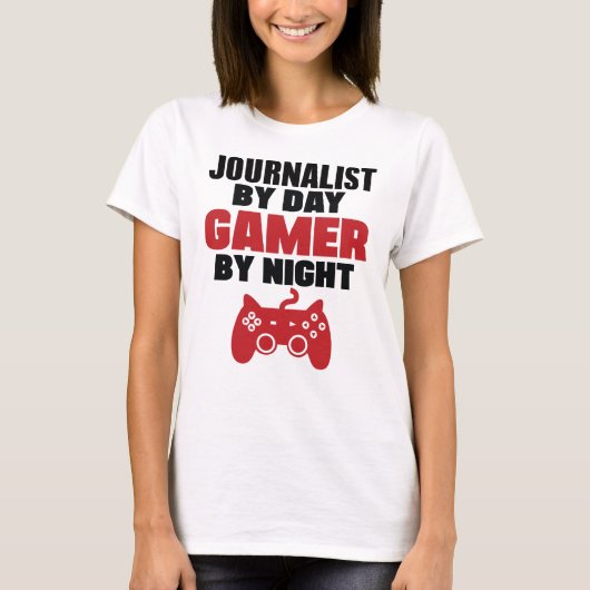 Journalist bij daggamer 's nachts t-shirt (Voorkant)