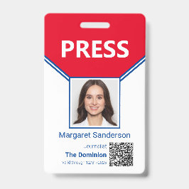 Journalist Foto-ID en QR Code Press Badge