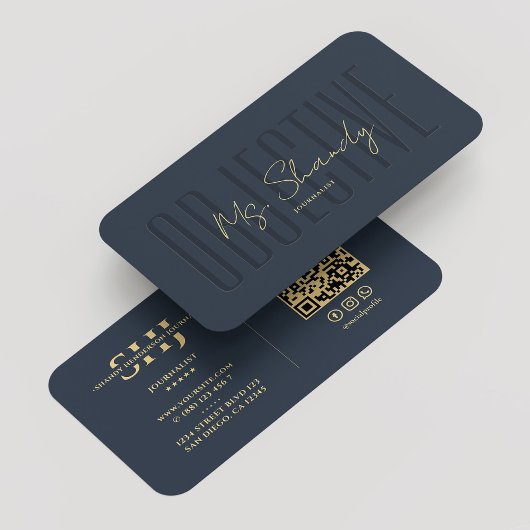 Journalist Objectief Elegant Blauw Monogram Modern Visitekaartje