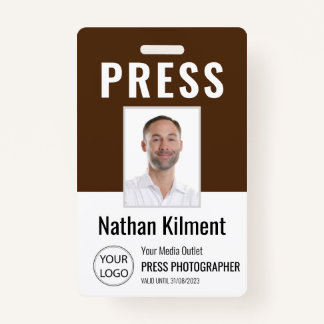 Journalist Pass Foto Naam Logo ID Bruin Badge