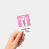 Journalist Pass Foto Naam Logo ID Roze Badge (Handheld)