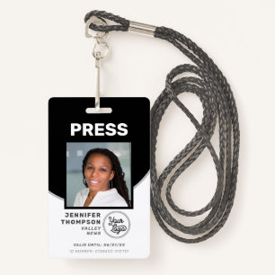 Journalist Press Pass Black and White Photo ID Badge