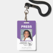 Journalist Press Pass Paarse en witte foto-ID Badge (Voorkant met koord)