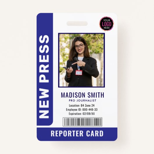 Journalist Press Pass  Photo ID  Badge (Voorkant)