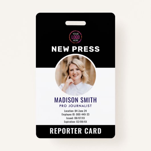 Journalist Press Pass  Photo ID  Badge (Voorkant)