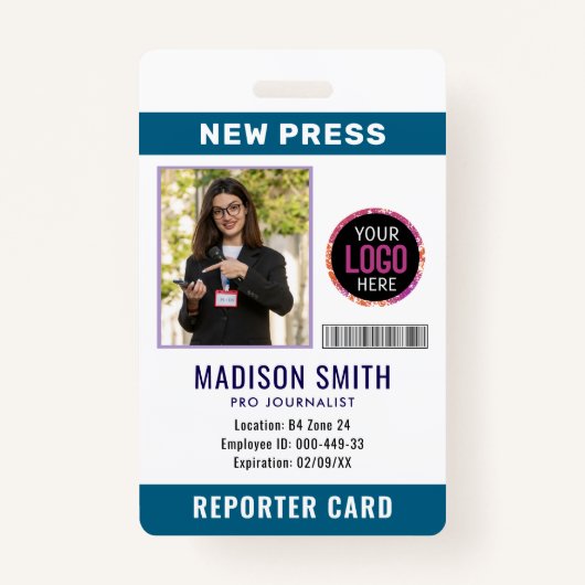 Journalist Press Pass  Photo ID  Badge (Voorkant)