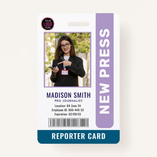 Journalist Press Pass  Photo ID  Badge (Voorkant)