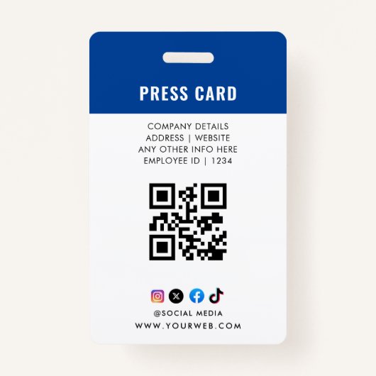 Journalist Press Pass  Photo ID  Badge (Achterkant)
