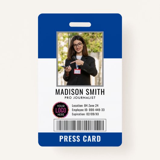 Journalist Press Pass  Photo ID  Badge (Voorkant)