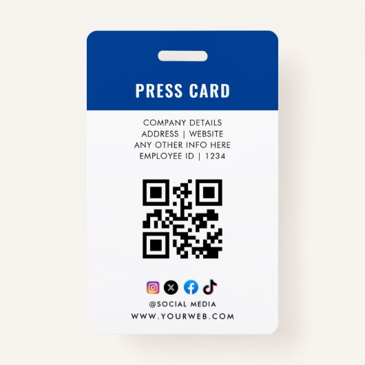 Journalist Press Pass  Photo ID  Badge (Achterkant)