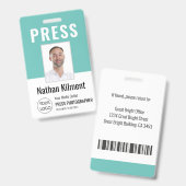 Journalist Press Pass Photo Name Logo ID Blauwgroe Badge (Voor- en achterkant)