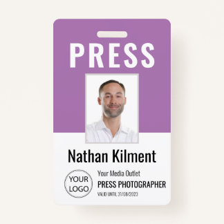 Journalist Press Pass Photo Name Logo ID Paars Badge