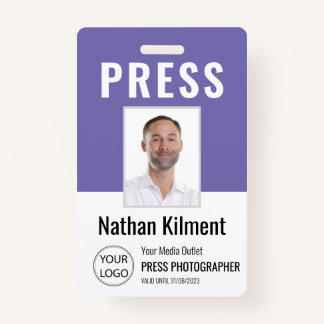 Journalist Press Pass Photo Name Logo ID Paars Badge