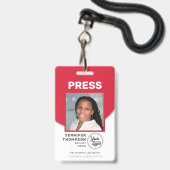 Journalist Press Pass Rood en Wit Foto-ID Badge (Voorkant met koord)