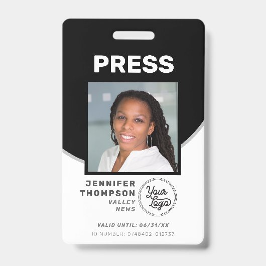 Journalist Press Pass Zwart-wit Foto-ID Badge (Voorkant)